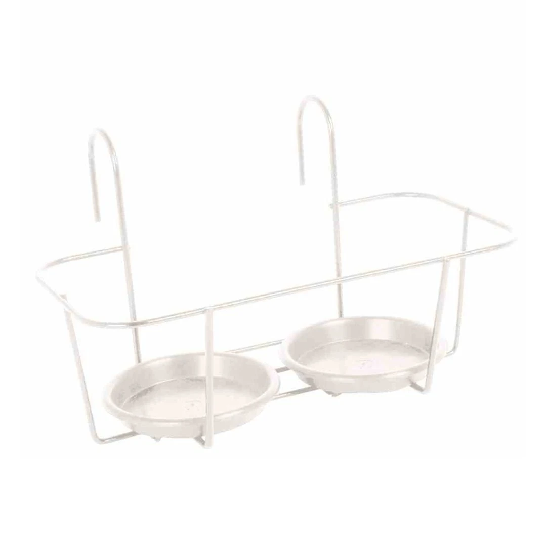 Haken-Blumentopfhalter, Metall, Weiß, 34 X 18 Cm, Für Zwei Töpfe 1 Haken-Blumentopfhalter, Metall, Weiß, 34 X 18 Cm, Für Zwei Töpfe