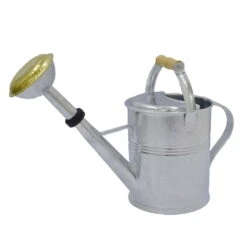 Zinkgießkanne Mit Holzgriff Und Messingbrause, Grau