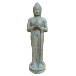 Buddha Stehend, Grau, Steinguss, 36 X 28 X 119 Cm, 75 Kg