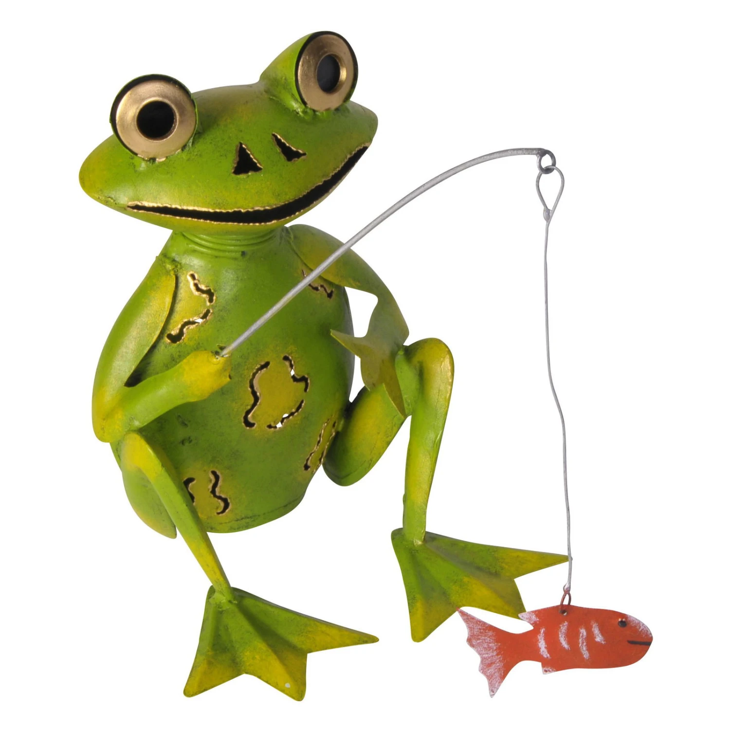 Frosch Mit Angel Sitzend, Grün/ Rot, 25 X 24 X 18 Cm 1 Frosch Mit Angel Sitzend, Grün/ Rot, 25 X 24 X 18 Cm