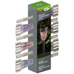 Mosaic Solarpfahlleuchte, Edelstahl / Glas, Silber / Bunt, 36 X 7,5 Cm, 6er Pack -Garten Sicht Verkäufe 2950100372 Solarpfahlleuchte Mosaic 6Stueck PRINT 61371